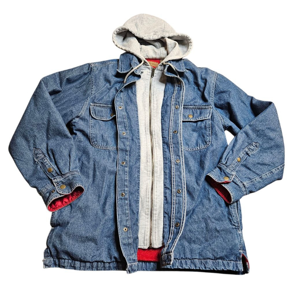 Men's Faded Glory Small Blue Denim Hooded Shirt Jacket - Picture 4 of 7